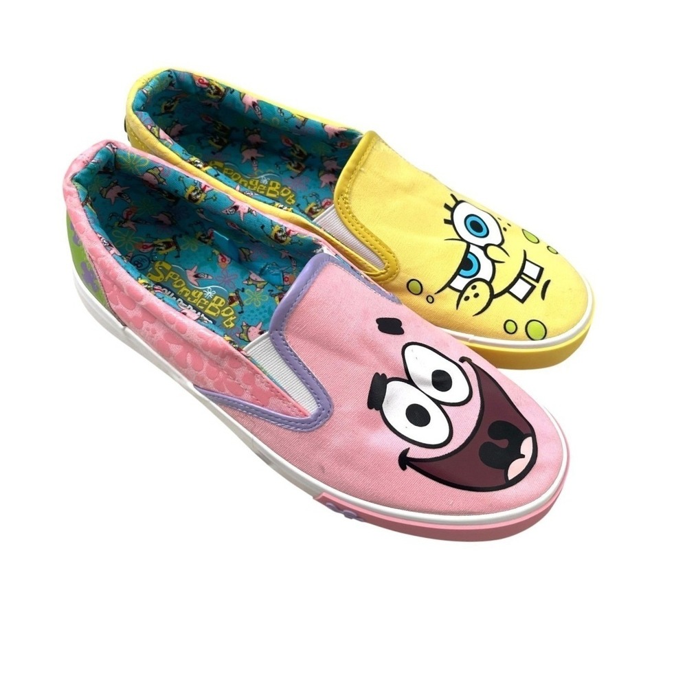 SpongeBob SquarePants Womens Yellow Pink Patrick Mismatched Slip On Sneakers 8.5
